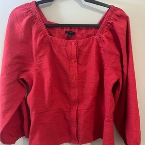 Ann Taylor Red Square-Neck Button-Front Top